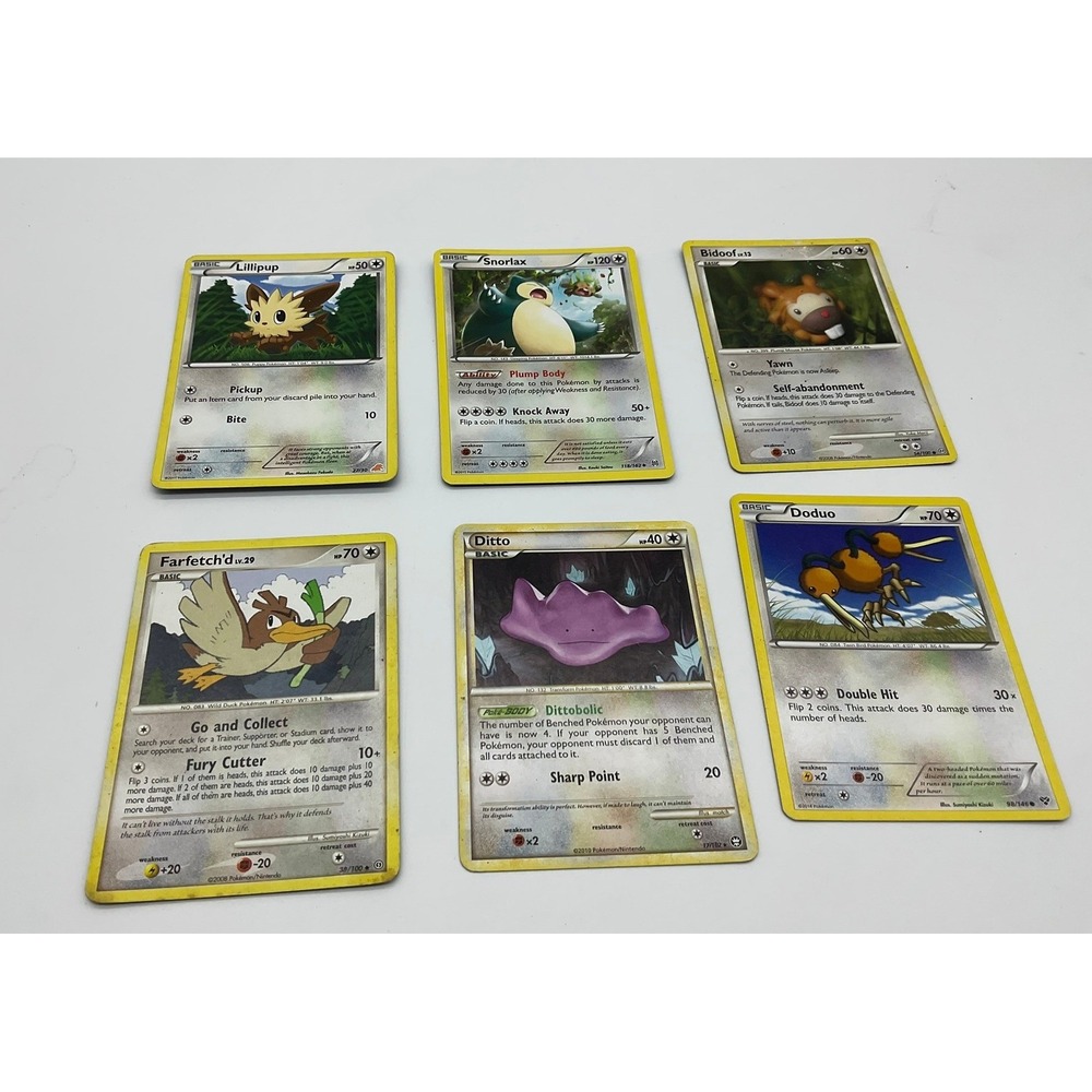 Pokemon TCG Card Lot 6pc Snorlax Ditto Farfetchd Bidoof Normal Type Collection